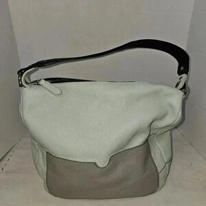 OrYANY Leather Large Color Block Mint Green/ Grey Shoulder Bag